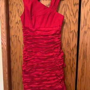 Calvin Klein Asymmetrical Shoulder Red Dress